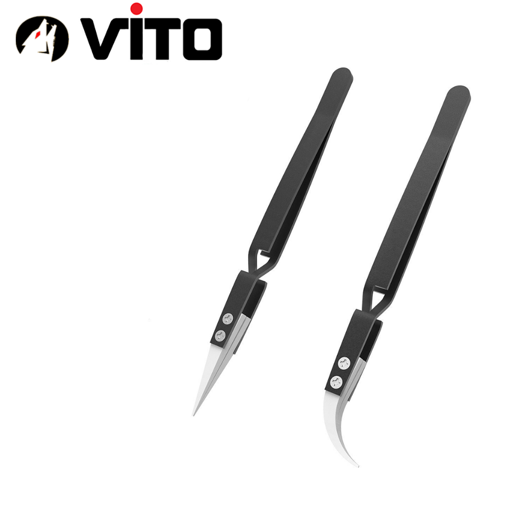 Nhíp Tự Giữ Đầu Sứ Chuyên Dụng Gắp Linh Kiện Chống Tĩnh Điện Cán Thép Không Rỉ VITO