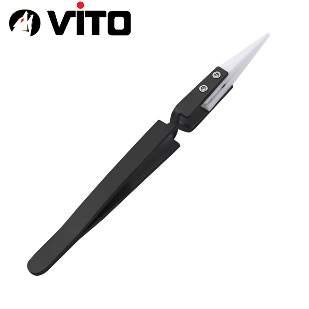 Nhíp Tự Giữ Đầu Sứ Chuyên Dụng Gắp Linh Kiện Chống Tĩnh Điện Cán Thép Không Rỉ VITO