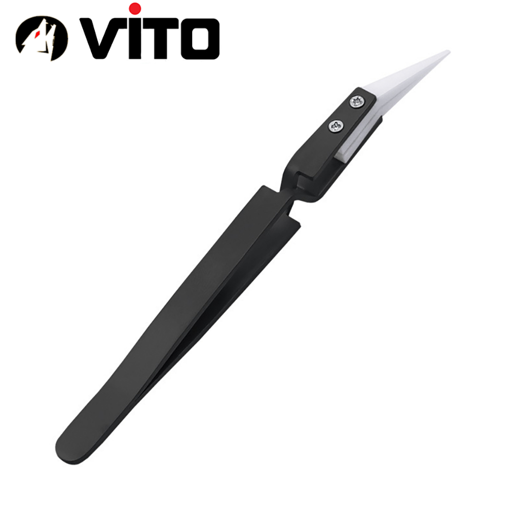 Nhíp Tự Giữ Đầu Sứ Chuyên Dụng Gắp Linh Kiện Chống Tĩnh Điện Cán Thép Không Rỉ VITO