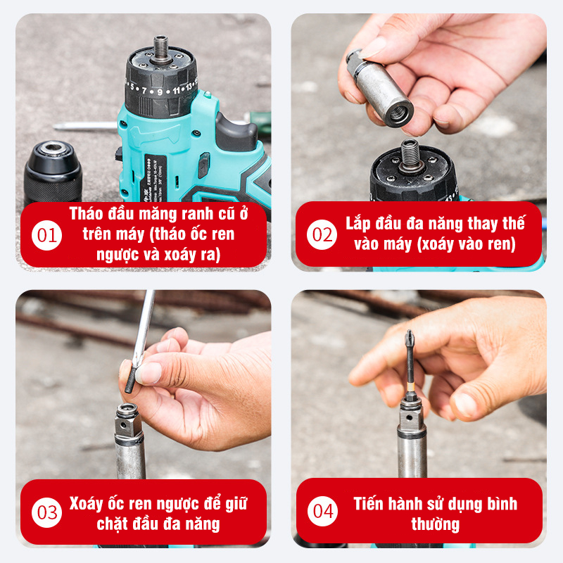 Đầu Đa Năng Ngậm Vít Lục Giác, Siết Bulong VITO Thay Thế Cho Máy Khoan Đầu Kẹp Măng Ranh