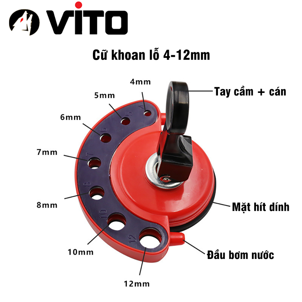 Cữ Định Vị Có Giác Hút Khoan Gạch Men Lỗ 4-12mm Kính Đá Bề Mặt Trơn Dễ Bám VITO