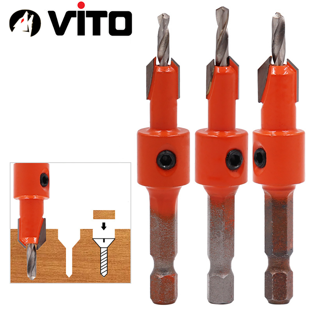 Mũi Khoan Doa Âm Vít Gỗ Chân Lục Giác Vuông Góc 2 Tầng VITO Thép HSS 4341