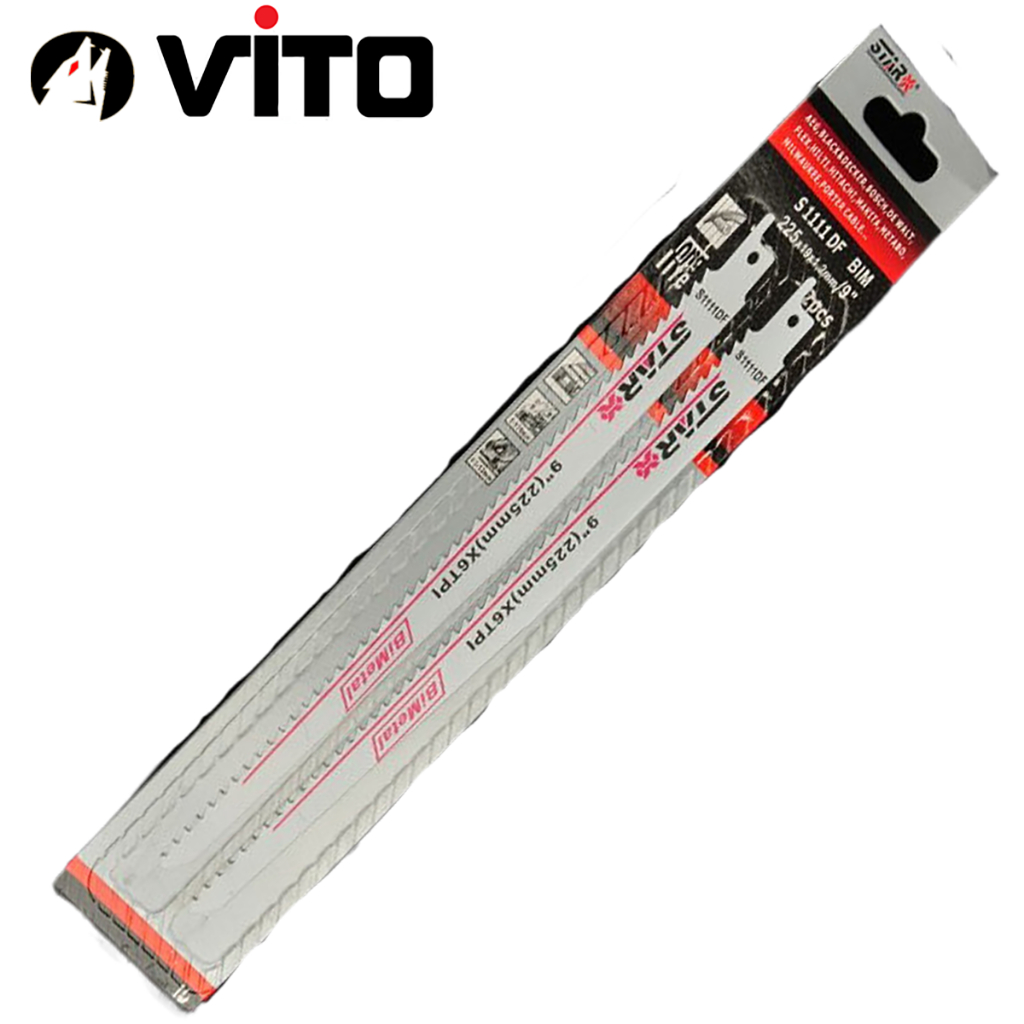 Bộ 2 Lưỡi Cưa Kiếm S1111DF Dài 225mm VITO Cưa Gỗ Có Đinh, Ống Nhựa PVC
