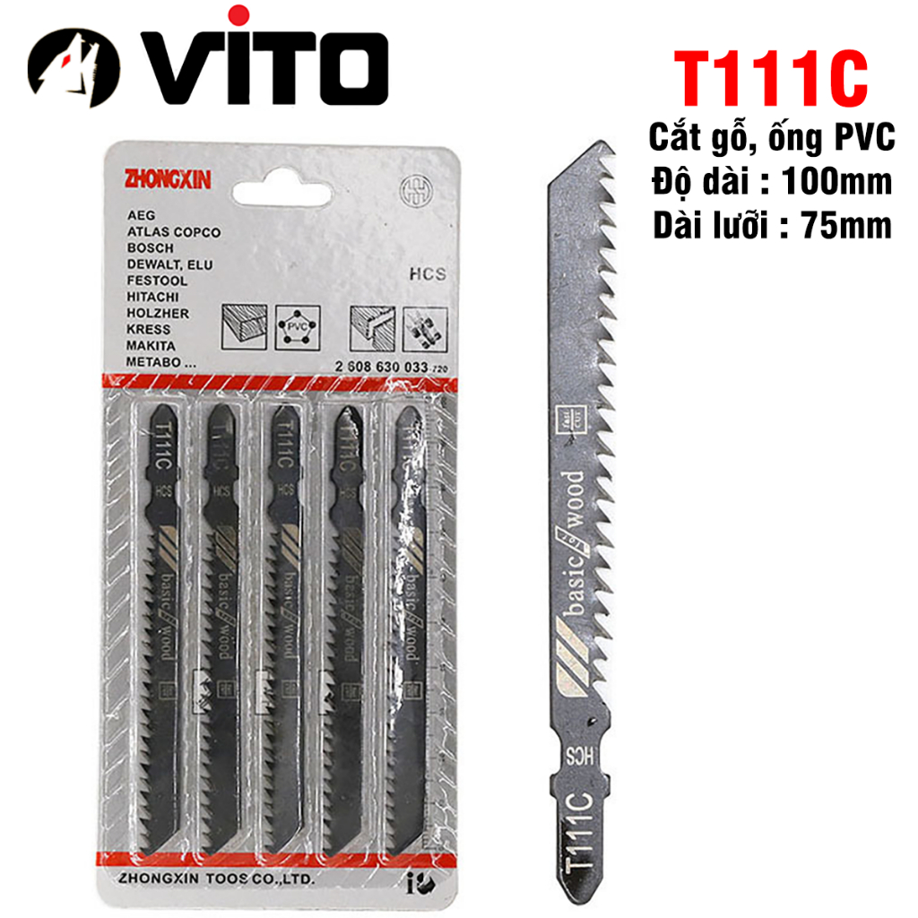 Bộ 5 Lưỡi Cưa Lọng T244D, T127D, T111C, T144D VITO Chất Liệu Thép Carbon Cưa Gỗ, Nhựa