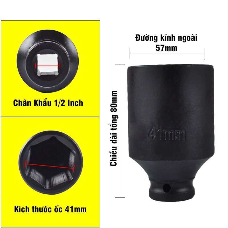 Đầu Tuýp Khẩu Đen CR-MO Kích Thước 34-46MM Dài 78MM Chân 1/2 Inch VITO