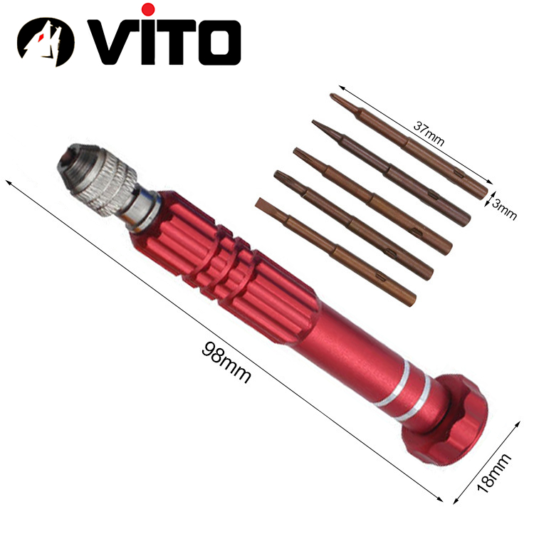 Bộ Tua Vít Sửa Chữa Điện Thoại, Điện Tử 6 Chi Tiết (1 Thân + 5 Mũi Vít) VITO Hợp Kim Chắc Chắn