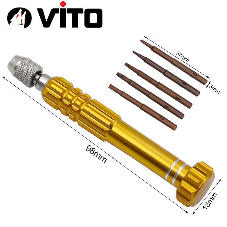 Bộ Tua Vít Sửa Chữa Điện Thoại, Điện Tử 6 Chi Tiết (1 Thân + 5 Mũi Vít) VITO Hợp Kim Chắc Chắn