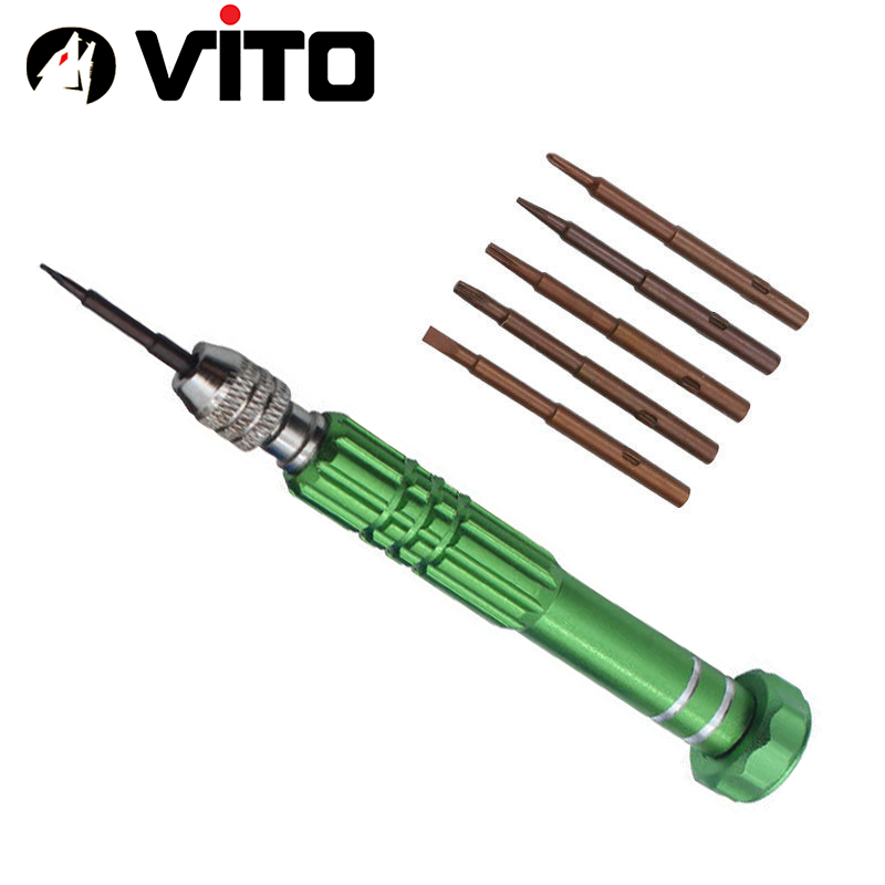 Bộ Tua Vít Sửa Chữa Điện Thoại, Điện Tử 6 Chi Tiết (1 Thân + 5 Mũi Vít) VITO Hợp Kim Chắc Chắn