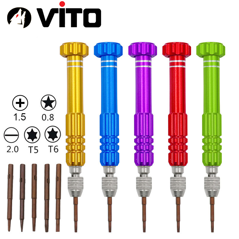 Bộ Tua Vít Sửa Chữa Điện Thoại, Điện Tử 6 Chi Tiết (1 Thân + 5 Mũi Vít) VITO Hợp Kim Chắc Chắn