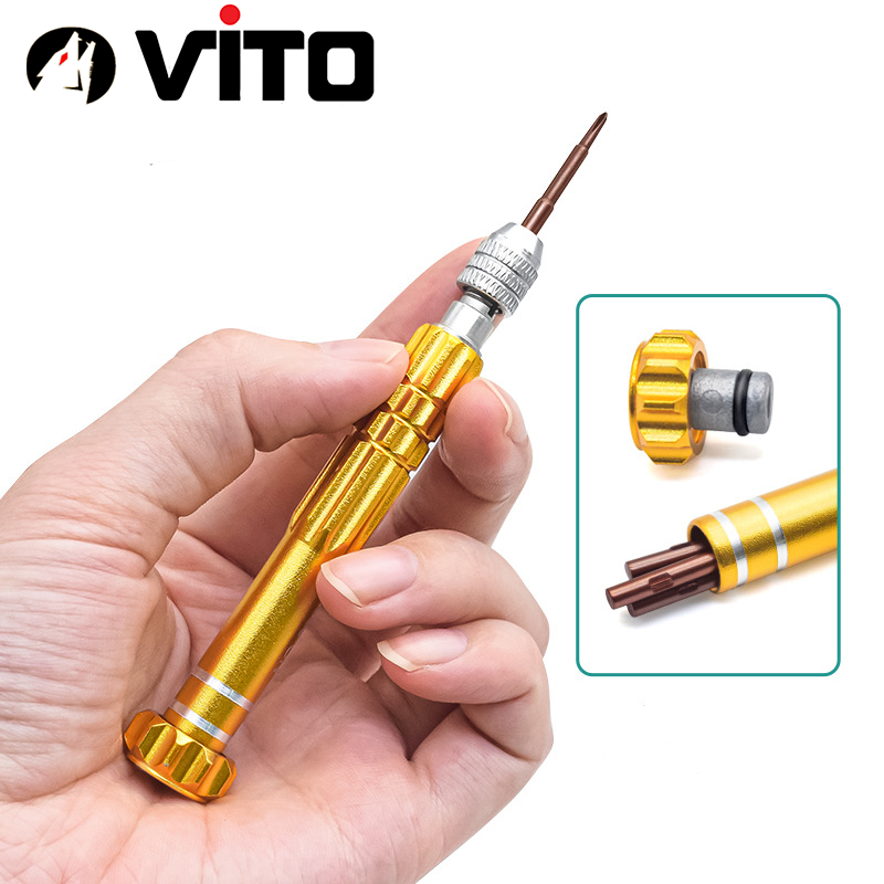 Bộ Tua Vít Sửa Chữa Điện Thoại, Điện Tử 6 Chi Tiết (1 Thân + 5 Mũi Vít) VITO Hợp Kim Chắc Chắn