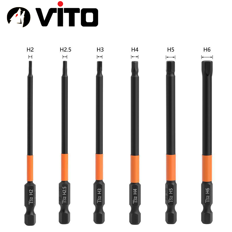Mũi Vít Lục Giác 6 Cạnh Có Từ Tính VITO Dài 50mm 100mm Kích Cỡ H1.5 H2 H2.5 H3 H4 H5 H6 Thép Đen Độ Cứng Cao