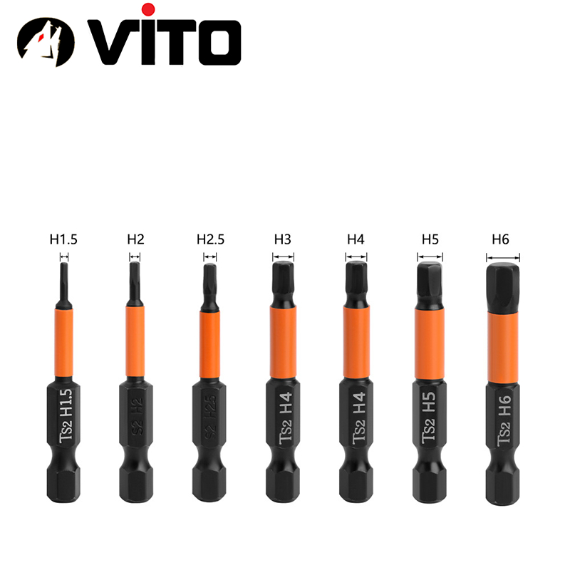 Mũi Vít Lục Giác 6 Cạnh Có Từ Tính VITO Dài 50mm 100mm Kích Cỡ H1.5 H2 H2.5 H3 H4 H5 H6 Thép Đen Độ Cứng Cao