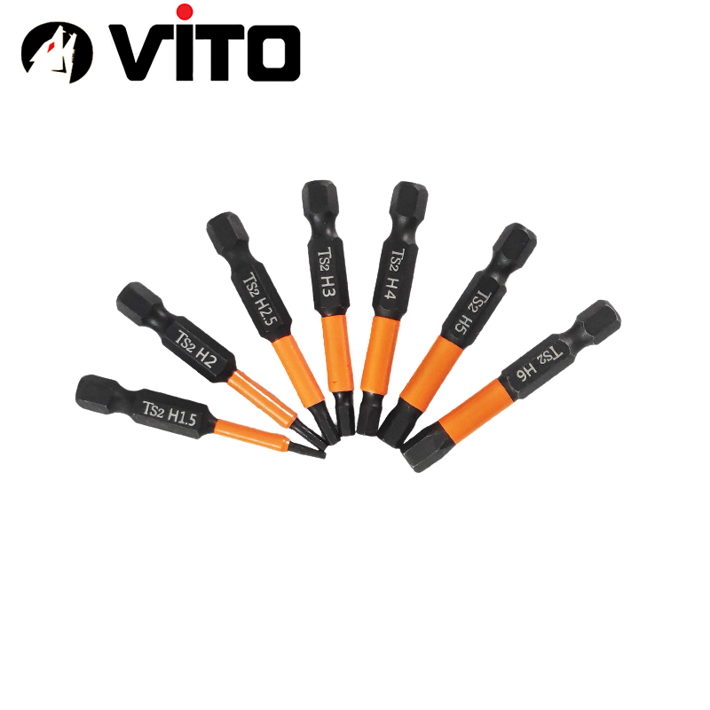 Mũi Vít Lục Giác 6 Cạnh Có Từ Tính VITO Dài 50mm 100mm Kích Cỡ H1.5 H2 H2.5 H3 H4 H5 H6 Thép Đen Độ Cứng Cao