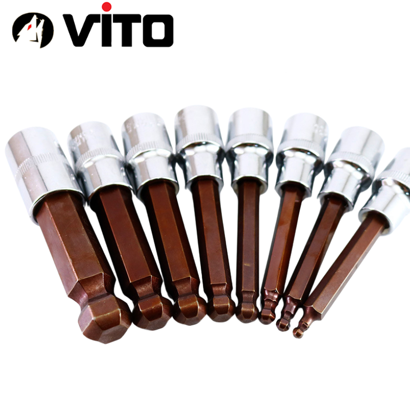 Mũi Vít Lục Giác Có Bi Chân Bulong 1/2 VITO Dài 100mm Gắn Máy Siết Bulong, Tay Khẩu Thép CR-V