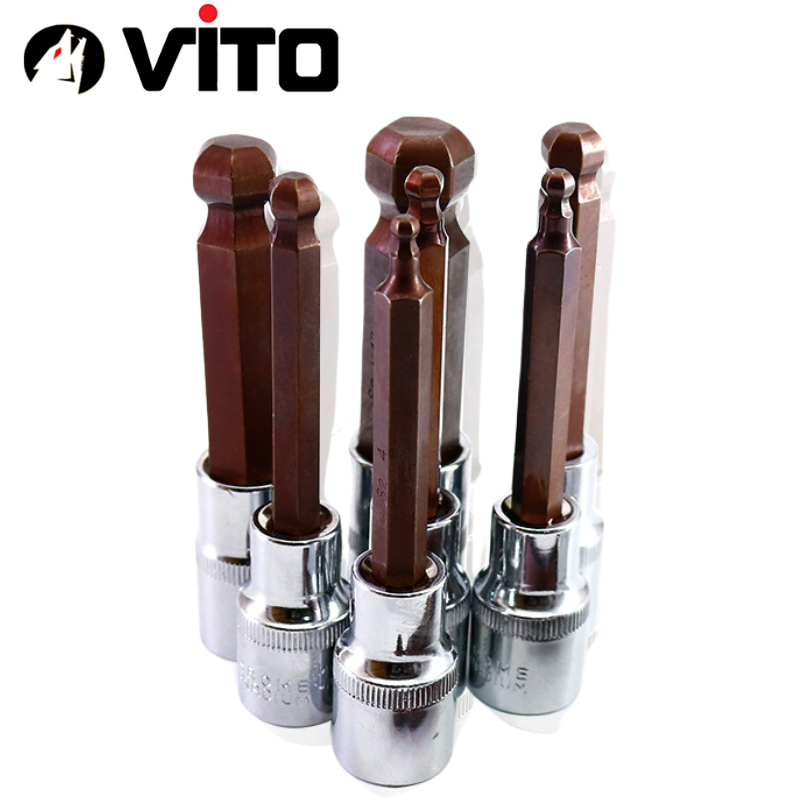 Mũi Vít Lục Giác Có Bi Chân Bulong 1/2 VITO Dài 100mm Gắn Máy Siết Bulong, Tay Khẩu Thép CR-V