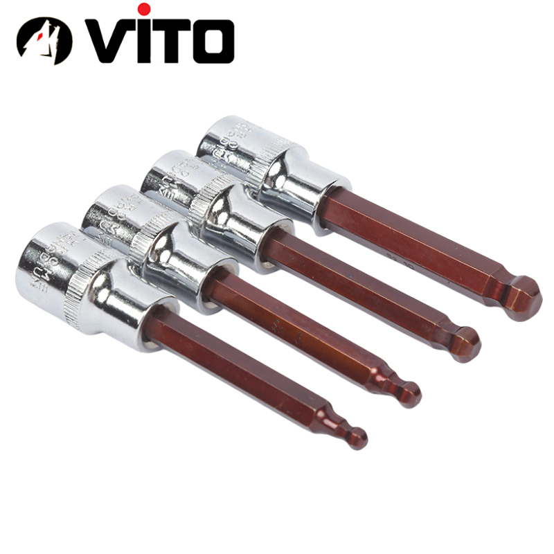 Mũi Vít Lục Giác Có Bi Chân Bulong 1/2 VITO Dài 100mm Gắn Máy Siết Bulong, Tay Khẩu Thép CR-V