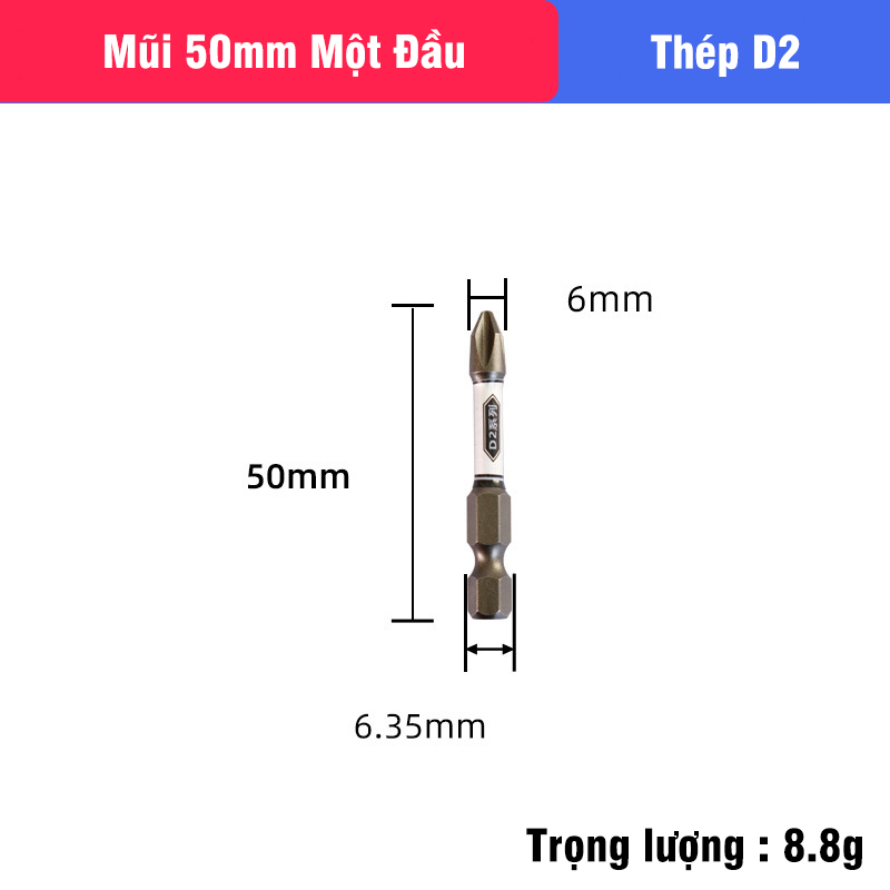 Mũi Bắn Vít Đầu Bake Chữ Thập PH2 Thép D2 Công Nghiệp Siêu Cứng VITO Từ Tính Cao Chân Lục Giác Ngắn