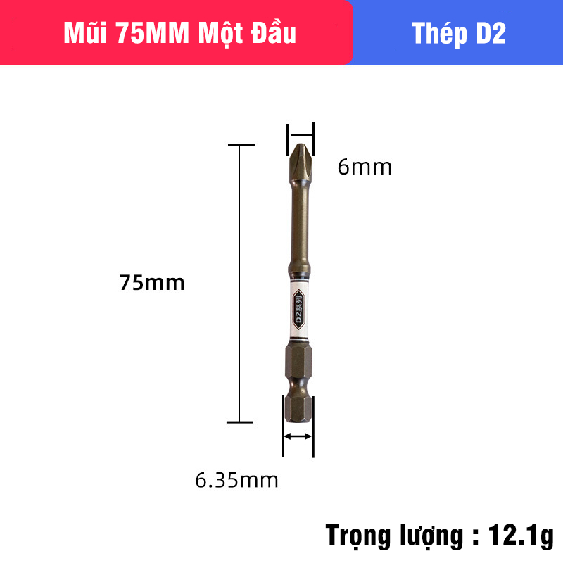 Mũi Bắn Vít Đầu Bake Chữ Thập PH2 Thép D2 Công Nghiệp Siêu Cứng VITO Từ Tính Cao Chân Lục Giác Ngắn