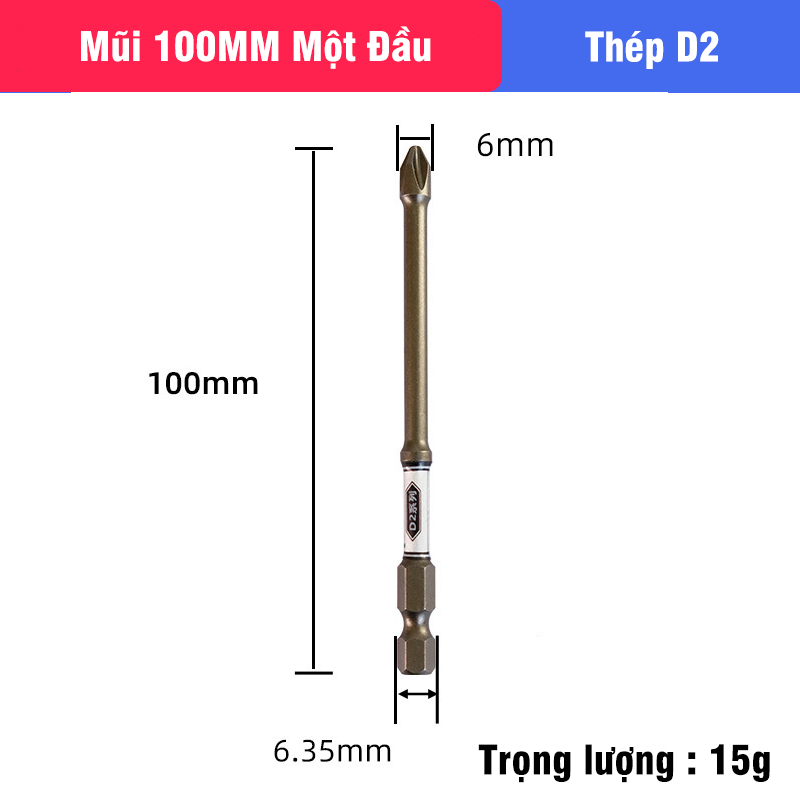 Mũi Bắn Vít Đầu Bake Chữ Thập PH2 Thép D2 Công Nghiệp Siêu Cứng VITO Từ Tính Cao Chân Lục Giác Ngắn