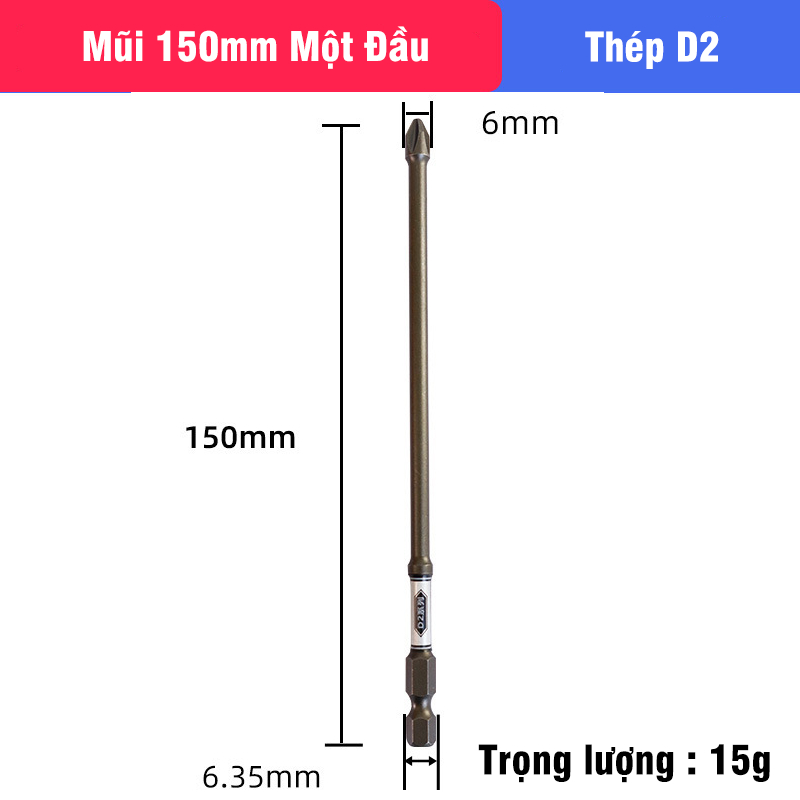 Mũi Bắn Vít Đầu Bake Chữ Thập PH2 Thép D2 Công Nghiệp Siêu Cứng VITO Từ Tính Cao Chân Lục Giác Ngắn