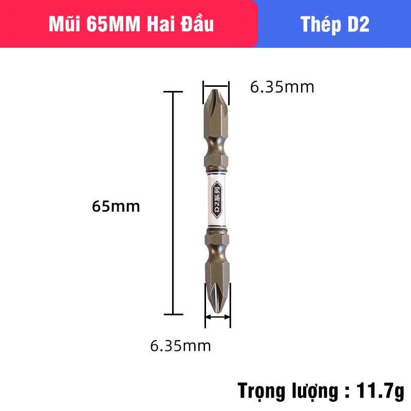 Mũi Bắn Vít Đầu Bake Chữ Thập PH2 Thép D2 Công Nghiệp Siêu Cứng VITO Từ Tính Cao Chân Lục Giác Ngắn