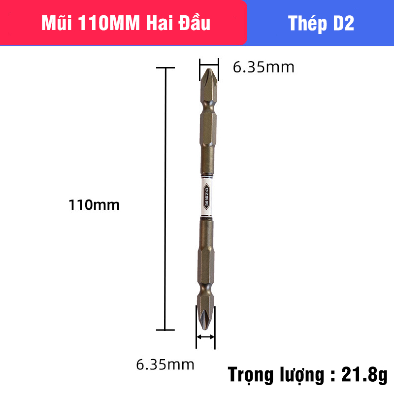 Mũi Bắn Vít Đầu Bake Chữ Thập PH2 Thép D2 Công Nghiệp Siêu Cứng VITO Từ Tính Cao Chân Lục Giác Ngắn