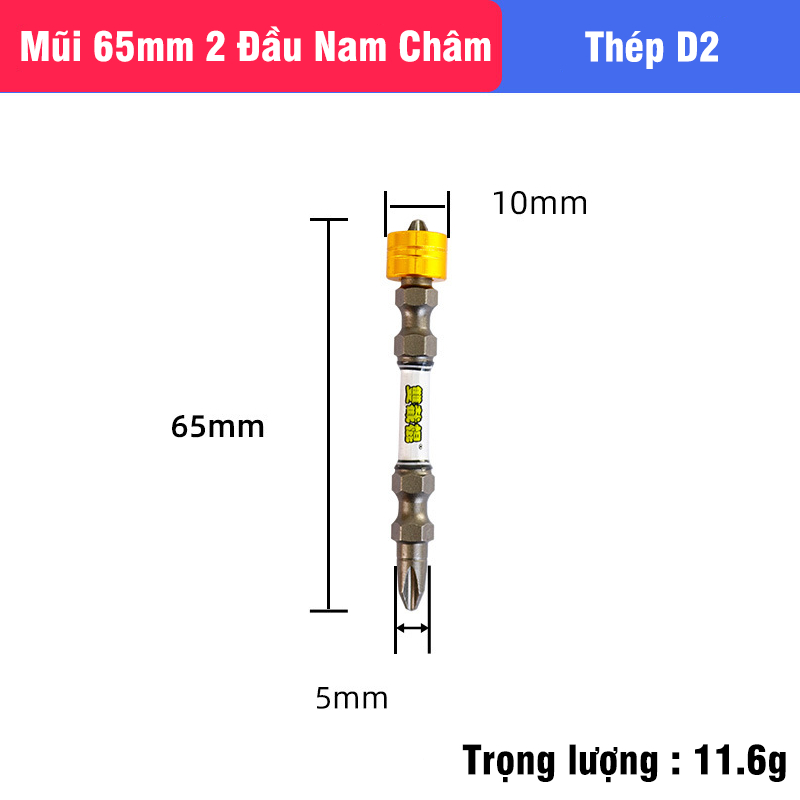 Mũi Bắn Vít Đầu Bake Chữ Thập PH2 Thép D2 Công Nghiệp Siêu Cứng VITO Từ Tính Cao Chân Lục Giác Ngắn
