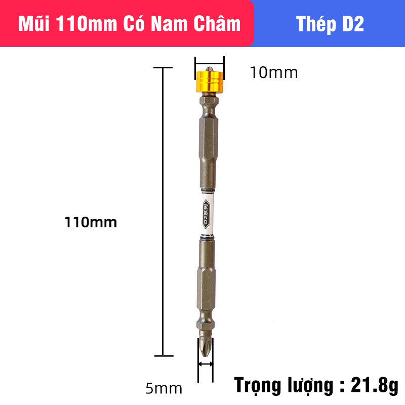 Mũi Bắn Vít Đầu Bake Chữ Thập PH2 Thép D2 Công Nghiệp Siêu Cứng VITO Từ Tính Cao Chân Lục Giác Ngắn