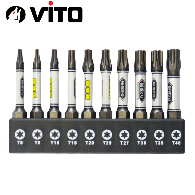 Bộ 10 Mũi Bắn Vít Dài 50mm Thép D2 Công Nghiệp Siêu Cứng VITO Từ Tính Cao Chân Lục Giác Ngắn