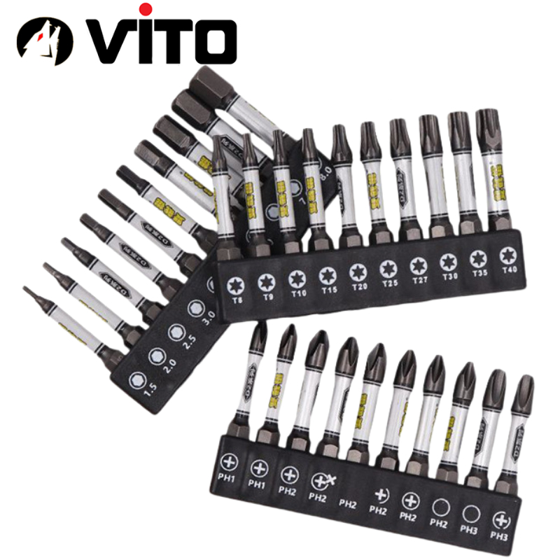 Bộ 10 Mũi Bắn Vít Dài 50mm Thép D2 Công Nghiệp Siêu Cứng VITO Từ Tính Cao Chân Lục Giác Ngắn