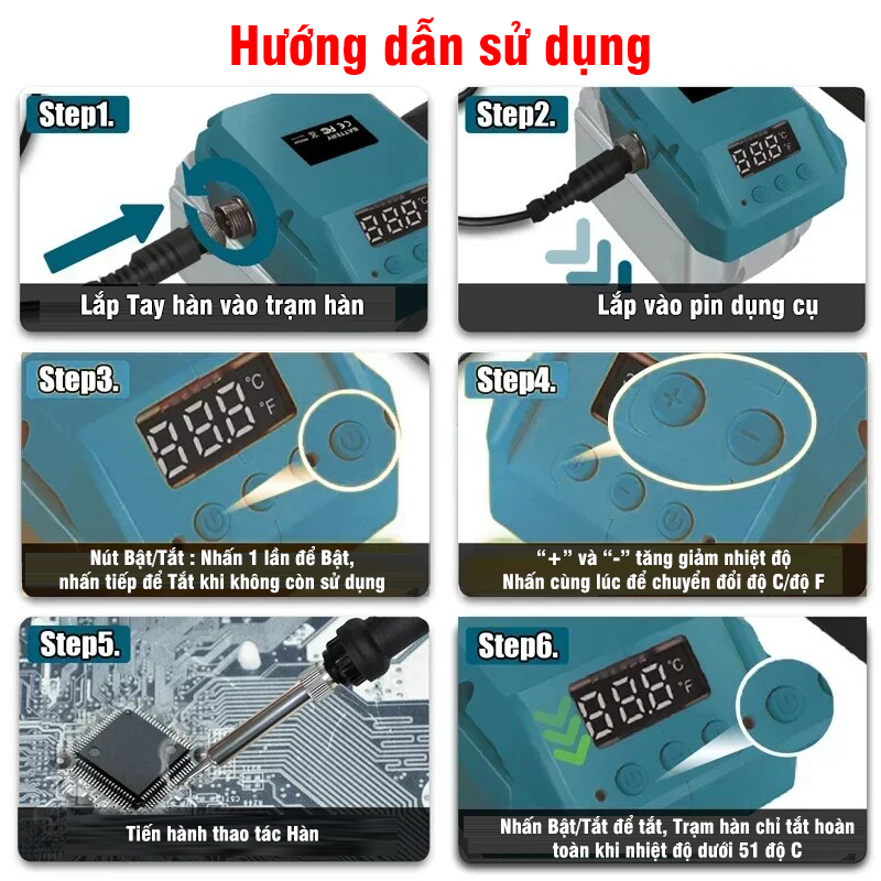 [KHÔNG KÈM PIN] Trạm Hàn Thiếc 936 Dùng Pin Máy Công Cụ Chân MAKITA DEWALT MILWAUKEE VITO Gia Nhiệt Nhanh Có Màn Hình