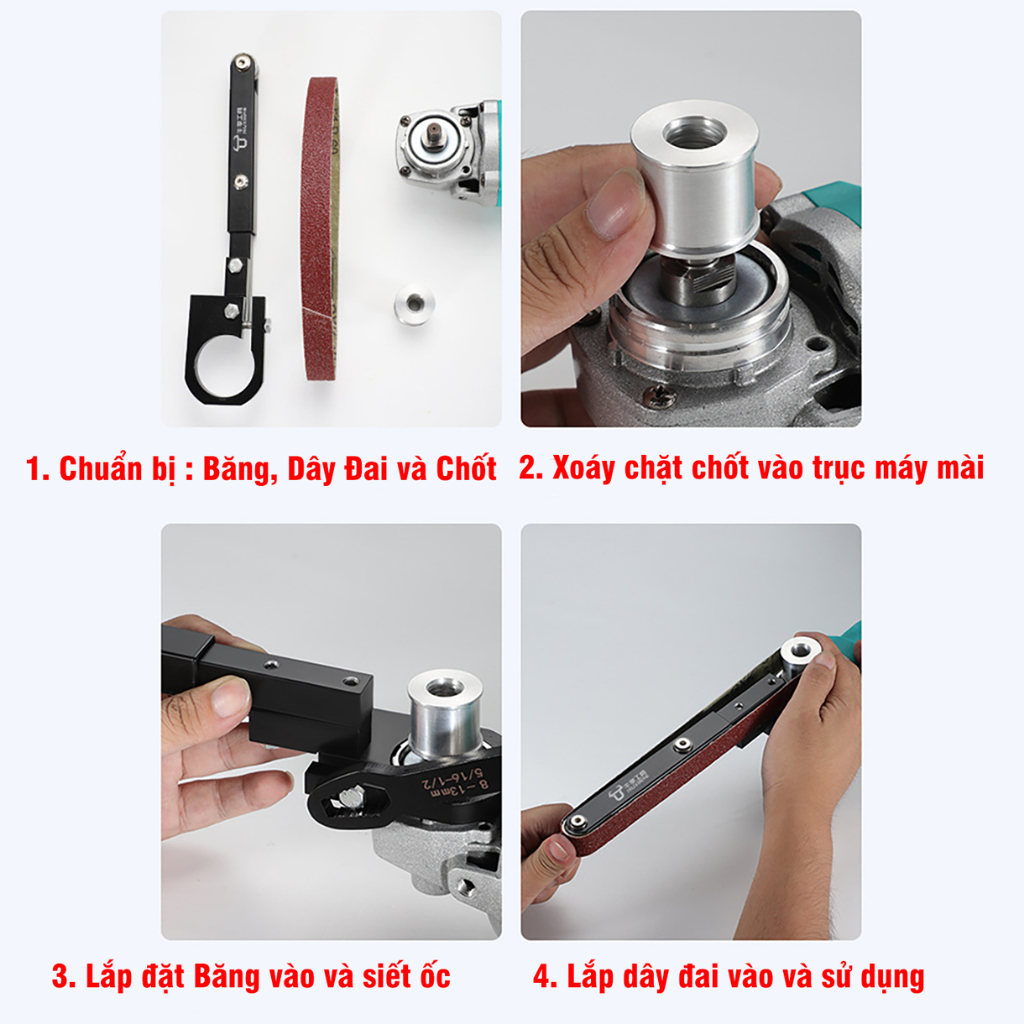 Bộ Dụng Cụ Chuyển Đổi Máy Mài Góc M10 M14 Sang Chà Nhám Băng VITO Dùng Dây Đai Mài Giáp Dây Mini