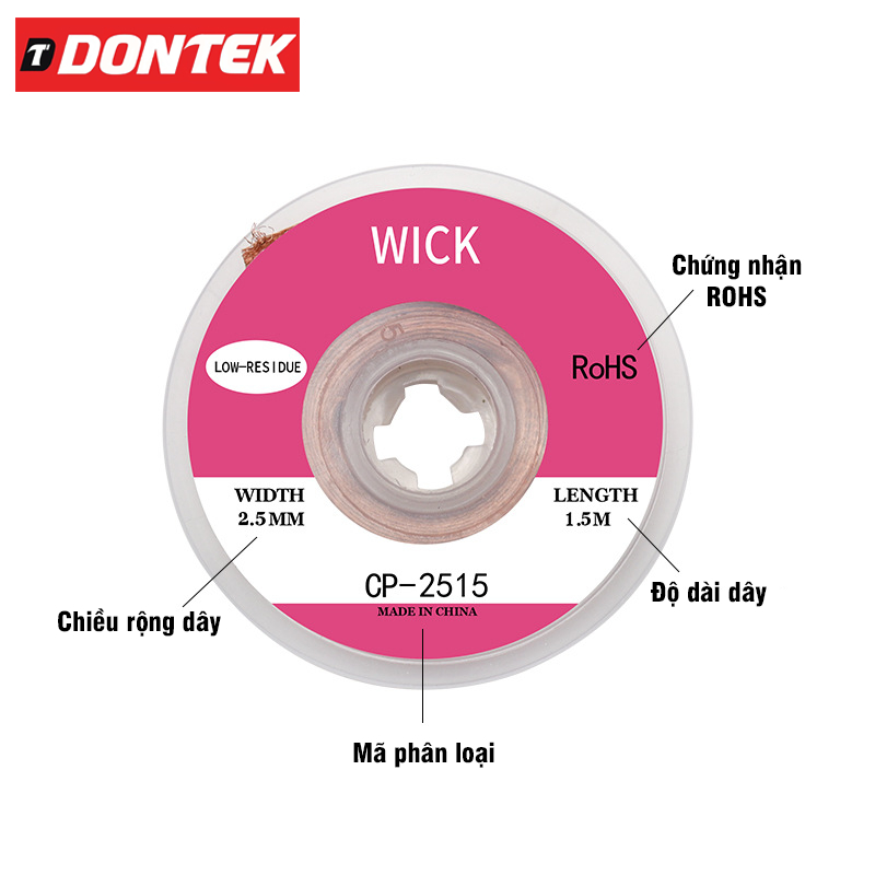 Cuộn Dây Hút Thiếc Hàn Chì Điện Tử Dài 1.5m VITO Các Kich Thước 2mm 2.5mm 3mm 3.5mm Đan Từ Sợi Dây Đồng Cáp Điện AWG