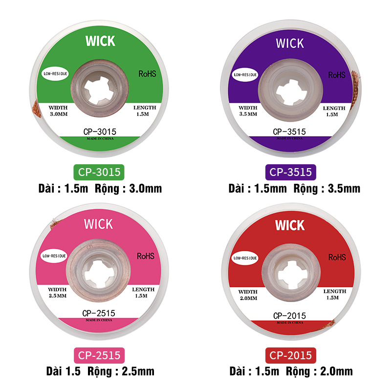 Cuộn Dây Hút Thiếc Hàn Chì Điện Tử Dài 1.5m VITO Các Kich Thước 2mm 2.5mm 3mm 3.5mm Đan Từ Sợi Dây Đồng Cáp Điện AWG