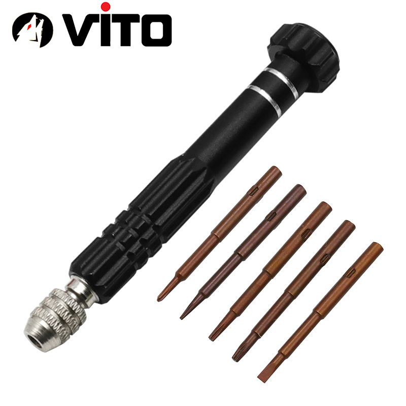 Bộ Tua Vít Sửa Chữa Điện Thoại, Điện Tử 6 Chi Tiết (1 Thân + 5 Mũi Vít) VITO Hợp Kim Chắc Chắn