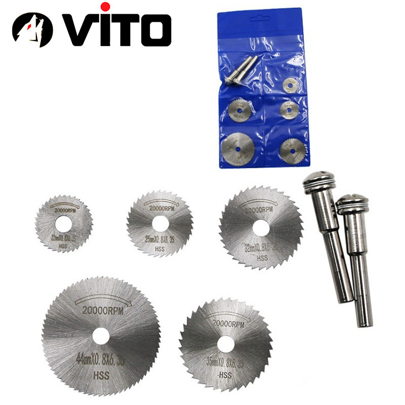 Bộ 7 Chi Tiết (Lưỡi Cắt + Trục) Đĩa Cắt Mini, Cán VITO Thép HSS Chắc Chắn
