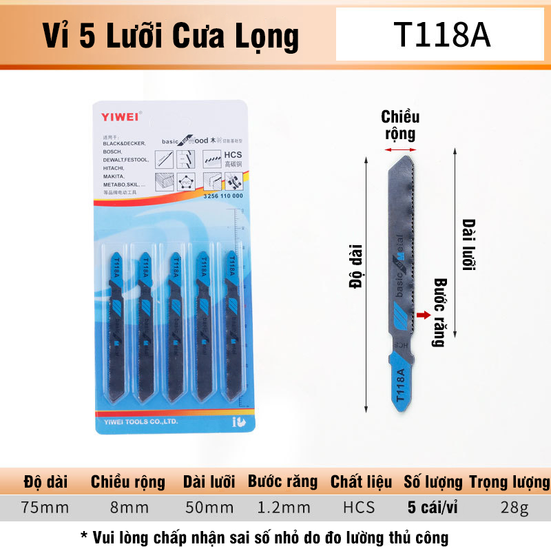 Bộ 5 Lưỡi Cưa Lọng T244D, T127D, T111C, T144D VITO Chất Liệu Thép Carbon Cưa Gỗ, Nhựa