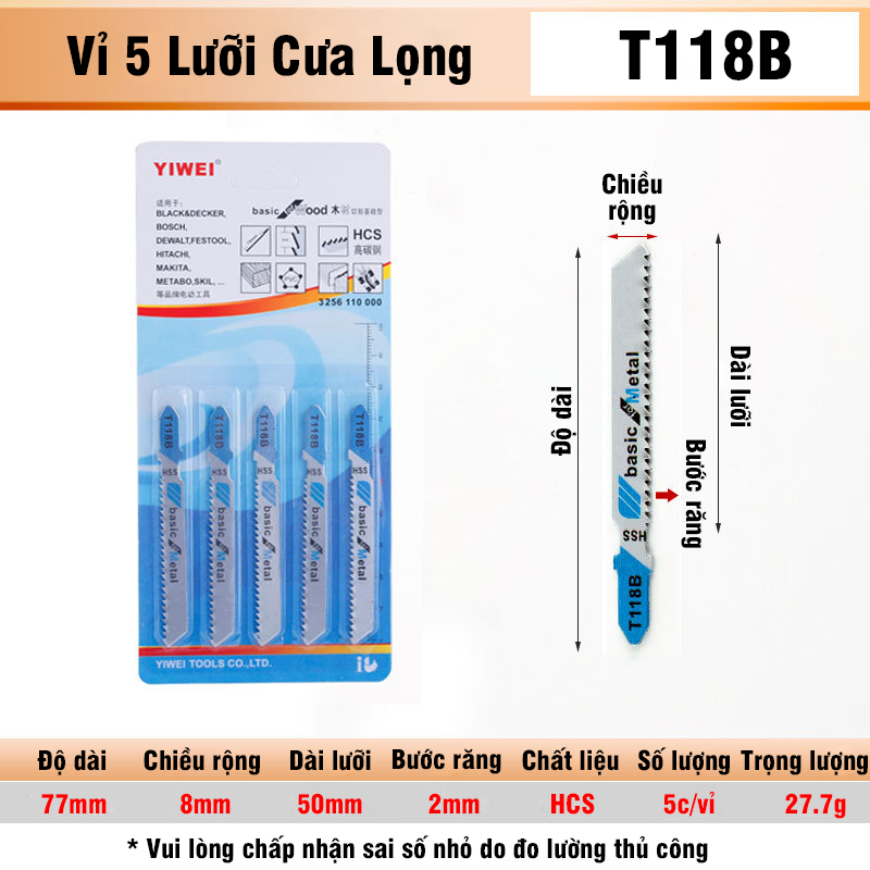 Bộ 5 Lưỡi Cưa Lọng T244D, T127D, T111C, T144D VITO Chất Liệu Thép Carbon Cưa Gỗ, Nhựa