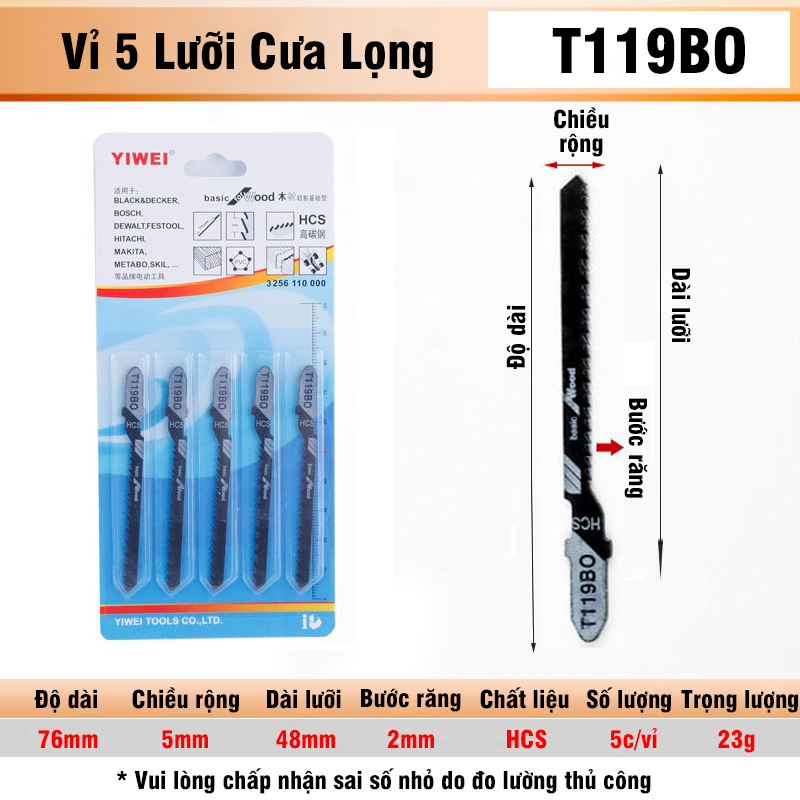 Bộ 5 Lưỡi Cưa Lọng T244D, T127D, T111C, T144D VITO Chất Liệu Thép Carbon Cưa Gỗ, Nhựa
