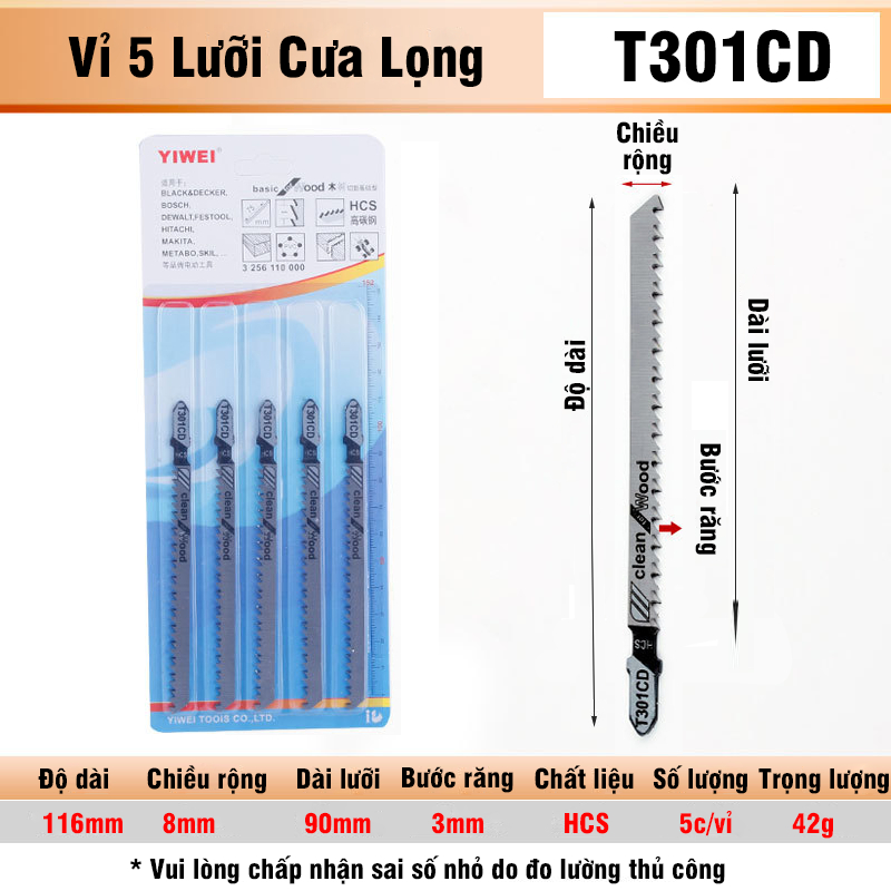 Bộ 5 Lưỡi Cưa Lọng T244D, T127D, T111C, T144D VITO Chất Liệu Thép Carbon Cưa Gỗ, Nhựa