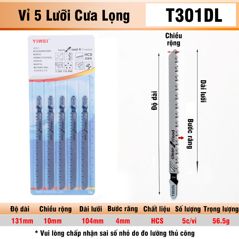 Bộ 5 Lưỡi Cưa Lọng T244D, T127D, T111C, T144D VITO Chất Liệu Thép Carbon Cưa Gỗ, Nhựa