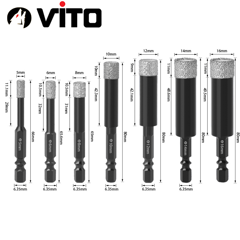 Mũi Khoan  Khoét Kính, Gạch Men, Đá Hoa, Thủy Tinh Khoan Khô VITO Đa Năng Chuôi Lục Giác 6.3mm 5-16mm