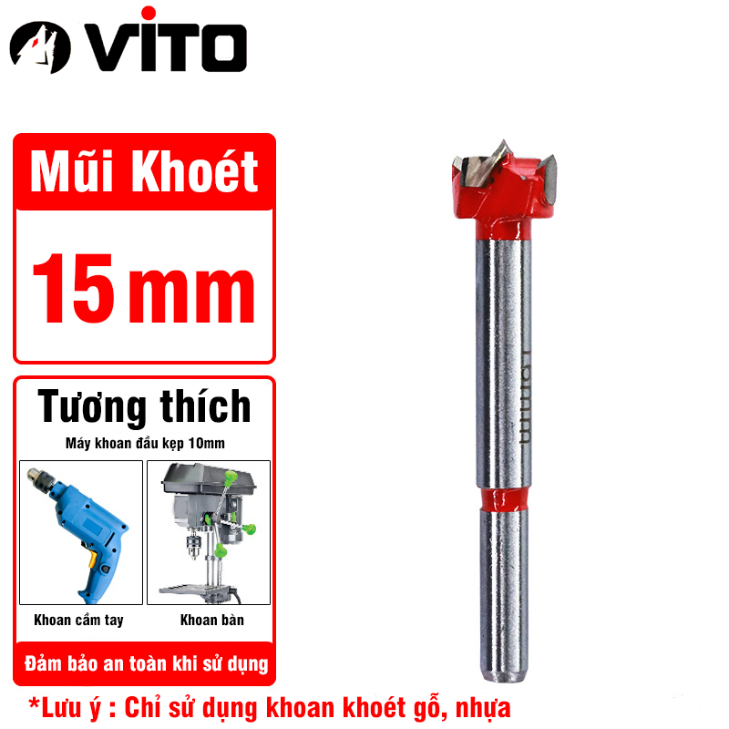 Mũi Khoan Khoét Lỗ Gỗ, Nhựa VITO Chuôi Tròn Kích Thước 16-60mm