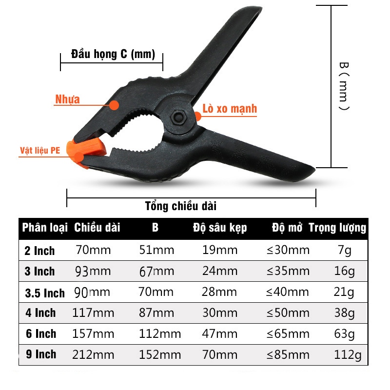 Kẹp gỗ nhanh chữ A  - Kẹp lò xo nhựa