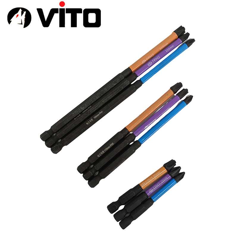 Mũi Vít FPH1/2/3 Nam Châm Mạnh Thép Đen TS2 Dài 65/110/150mm VITO Chuyên Dụng Mở Hộp Điện, Aptomat