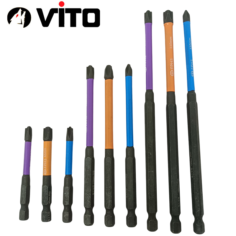 Mũi Vít FPH1/2/3 Nam Châm Mạnh Thép Đen TS2 Dài 65/110/150mm VITO Chuyên Dụng Mở Hộp Điện, Aptomat