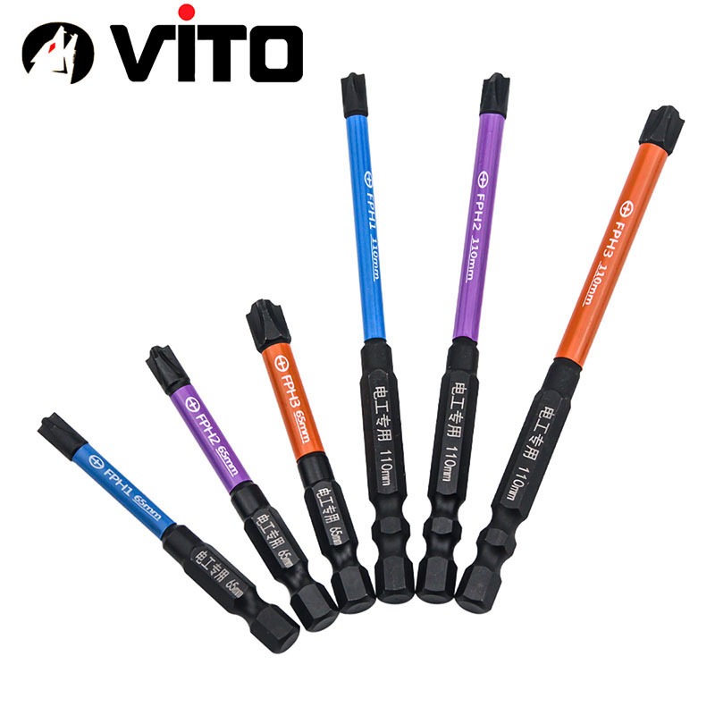 Mũi Vít FPH1/2/3 Nam Châm Mạnh Thép Đen TS2 Dài 65/110/150mm VITO Chuyên Dụng Mở Hộp Điện, Aptomat