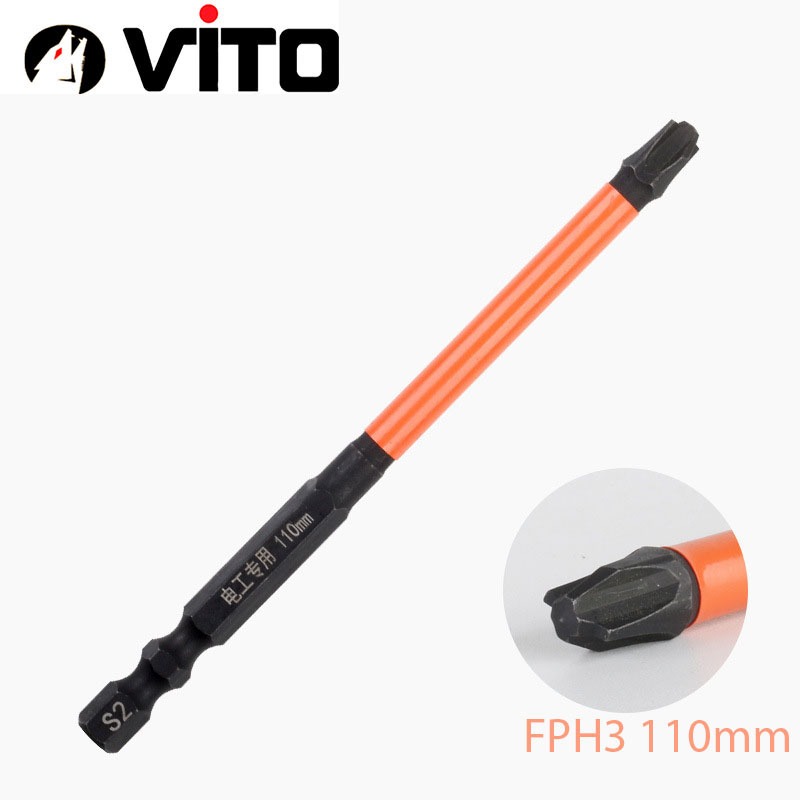 Mũi Vít FPH1/2/3 Nam Châm Mạnh Thép Đen TS2 Dài 65/110/150mm VITO Chuyên Dụng Mở Hộp Điện, Aptomat
