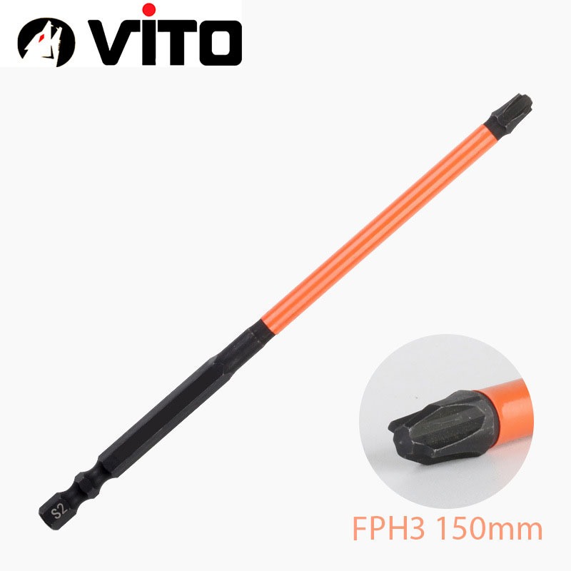 Mũi Vít FPH1/2/3 Nam Châm Mạnh Thép Đen TS2 Dài 65/110/150mm VITO Chuyên Dụng Mở Hộp Điện, Aptomat