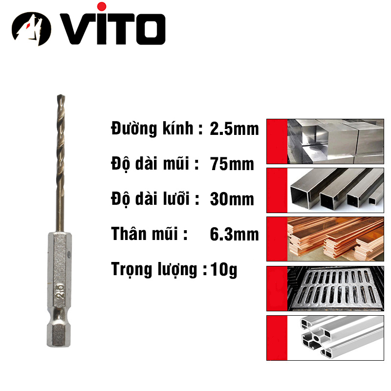 Mũi Khoan Xoắn Thép HSS Co 5% Cobalt Khoan Sắt Thép Chân Lục Giác